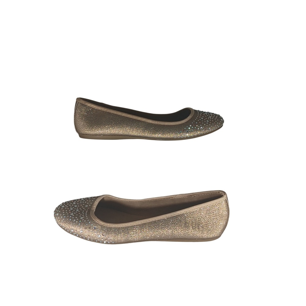Style & Co Angelyn Ballet Flats 8.5M Gold Glitter Rhinestone Dressy Sparkle